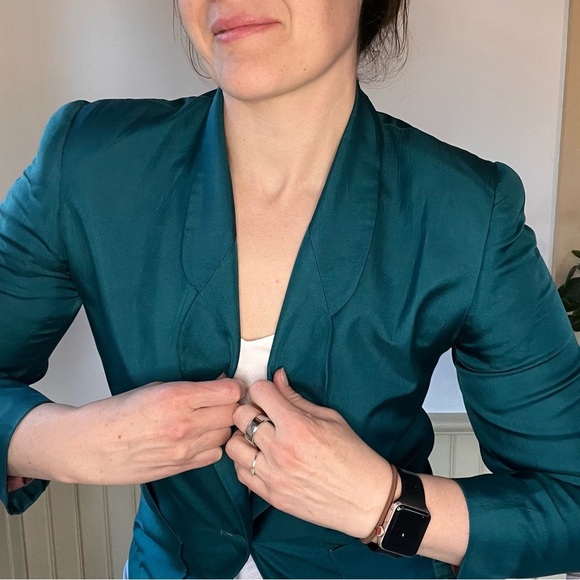 Vintage Evan Picone Silk Emerald Blazer  Lined Front Button Single Breasted - Picture 4 of 9